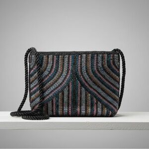 Vintage Du Val Hand-Beaded Crossbody Bag – Iridescent "Oil Slick" Bugle Beads
